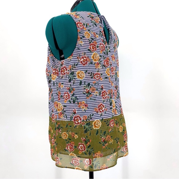Cabi Penelope Top #5354, Floral and Striped Print Sleeveless Layered Top, Medium - Picture 8 of 17